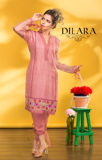 Tea Pink Khaadi Net Dress